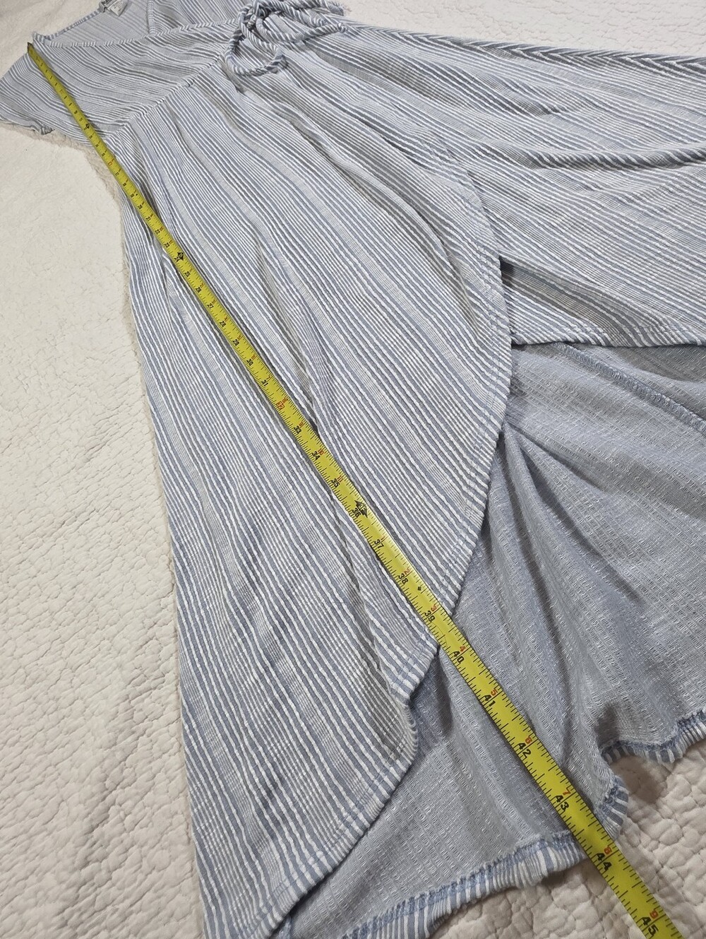 StitchWurks Los Angeles Light Blue Striped Faux Wrap Maxi Dress - Picture 6 of 9